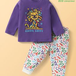 Babyoye Single Jersey Knit Night Suit With Animal Print - Purple-image-54