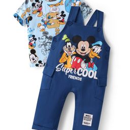 Babyhug Disney Single Jersey Knit Dungaree & Half Sleeves T-Shirt With Mickey Mouse Graphics - Navy Blue-image-98