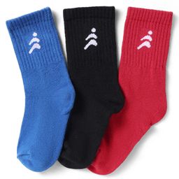 Pine Active Cotton Lycra Knit Breathable Athletic Logo Designed Socks Pack Of 3 - Black Red & Blue-image-14