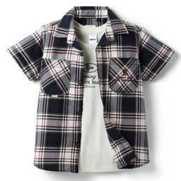 Ruff Cotton Woven Half Sleeves Checks Shirt With Printed T-Shirt - Navy Blue-image-65