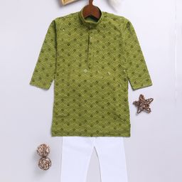 JBN Creation Rayon Full Sleeves Threadwork Embroidered Sequins Embellished Kurta Pyjama Set - Olive Green-image-87