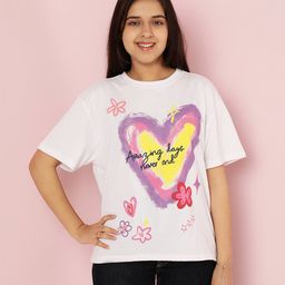 Lil Tomatoes Cotton Half Sleeves Amazing Days Never End Text Printed Top - White-image-83