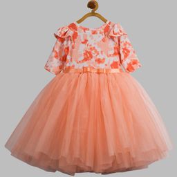 Toy Balloon Kids Net Three Fourth Sleeves Bow Applique Detailed & Tie Dye Dress - Peach-image-84