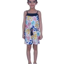 Creative Kids Viscose Woven Sleeveless Floral Printed Jumpsuit - Black White & Blue-image-85