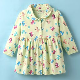 CUCUMBER Sinker Knit Full Sleeves Dino Printed Shirt Dress With Collar Neck - Light Green-picture-23