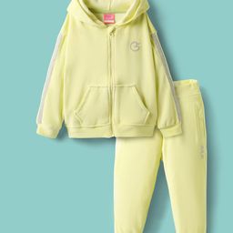 Little Kangaroos Woven Full Sleeves Winter Wear Solid Color Hooded Sweatshirt & Lounge Pant Set - Limegreen-picture-32