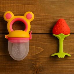 Badal Kidz Presents combo of 2 includes 1 Standing Fruit Teether and 1 Mickey Fruit Feeder - Red, blue-image-57