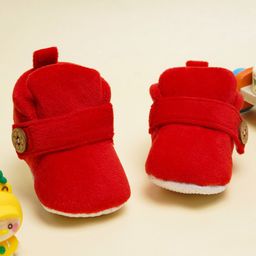 Neska Moda Solid Anti Slip Button Closure Booties - Red-23