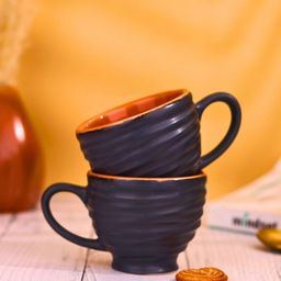WEAVING HOMES Black & Red 2 Pieces Textured Ceramic Glossy Cups-54