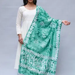 Exotic India Floral Batik Dyed Cotton Silk Dupatta-picture-30
