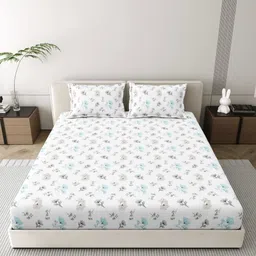 MAFATLAL Spring Glory White Floral Pure Cotton 186 TC Super King Bedsheet Set-2.74mx2.74m-picture-38