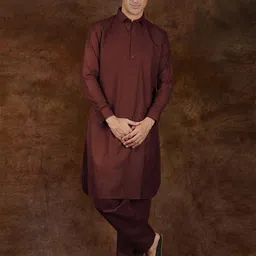 Exotic India Men Solid Cotton Kurta with Pyjama-picture-17