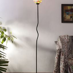Devansh Black & White Floral Iron Floor Lamp With Shade-38