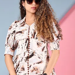 V-Mart Women Abstract Printed Puff Sleeves Shirt Midi Dress-image-51