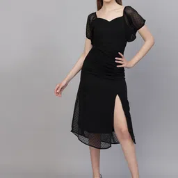 Aayu Puff Sleeve Georgette Sheath Midi Dress-image-101