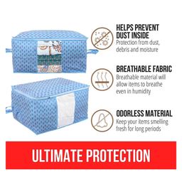 Kuber Industries Non-Woven Floral Print UnderbedBlanket Cover With Transparent Window, Zippered & Handle, Pack of 2,Sky Blue, image 5
