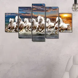 Myntra Elegant Homes Yellow & White 5 Piece Wood Birds and Animals Wall Paintings-image-7