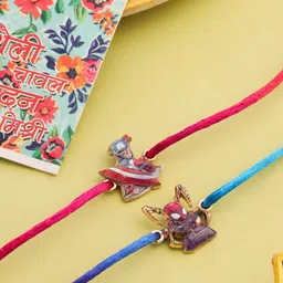 Sangria Set Of 2 Thread Rakhi With Roli Chawal Chandan & Mishri-95