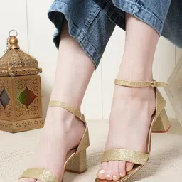 ZENVO Embellished Backstrap Open Toe Block Heels image 1