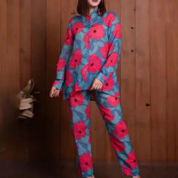 Eeshva India Blue & Pink Garden Of Dreams Shirt with Pant-image-68