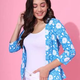 DECKEDUP Blue Cotton Floral Print Shrug-15