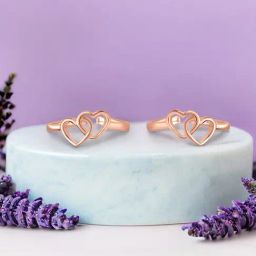 Zavya Charming Double Heart 925 Sterling Silver Rose Gold-Plated Toe Rings-image-49