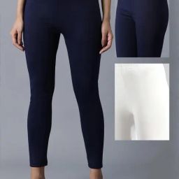 W White Cotton Plain Leggings (Pack of 2)-image-2