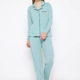Madame M Secret Mint Polyester Solid Night Suit-picture-21