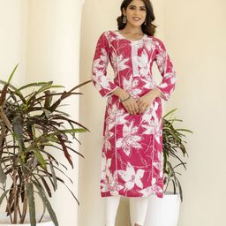 DRESSAR Floral Printed Round Neck Straight Kurta-image-91