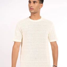 7 Alt By Pantaloons Off White Relaxed Fit Texture T-Shirt-image-79