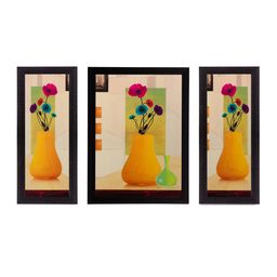 eCraftIndia Set of 3 Multicoloured Floral UV Wall Art-13