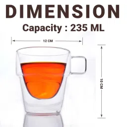 Femora Double Wall Transparent Glass Heat Resistant Coffee Mugs With Handle (0.235 L) - Set of 4 image 4