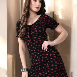 ZEUGEN Floral Printed Tie-Up Neck Sheath Dress-picture-41