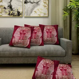 Klotthe Maroon & Gold Velvet Cushion Covers - Set of 5-image-97