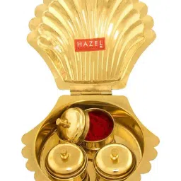 HAZEL Brass Shell Shape Kori Karanda Haldi Kumkum Box, 11.5 x 11.5 cm, Golden-image-13