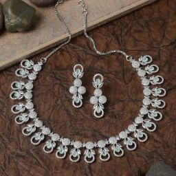 Zeneme Rhodium Plated AD Studded Voguish Jewellery Set-image-91