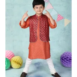 Fabindia Kids Red Printed Nehru Jacket-image-66