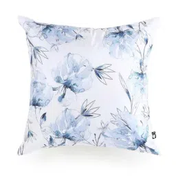 Home4U White & Blue Silk Medium Cushion Cover - Set of 1-image-30