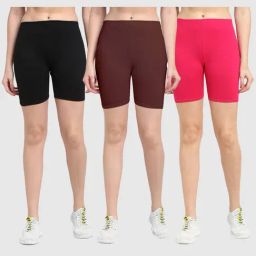Gracit Black & Brown Cotton Sports Shorts - Pack Of 3-image-87