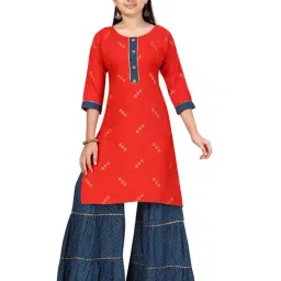Aarika Kids Red & Teal Printed Kurti with Sharara-image-93