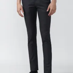 Van Heusen Grey Cotton Slim Fit Self Pattern Trousers-image-33
