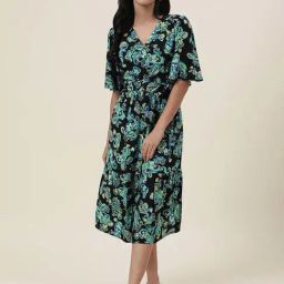 Fabindia Black & Blue Paisley Print A-Line Dress-image-69