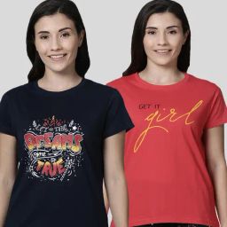 Kryptic Black & Fuchsia Printed Cotton T-Shirt - Pack of 2-image-42