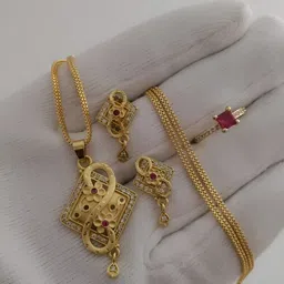 V.K.PAYAL.JEWELLERY Gold-Plated Artificial Stones Studded Pendant Set With Finger Ring-picture-3