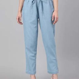 Janasya Blue Mid Rise Pants-image-10