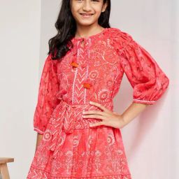Global Desi Girl Red Floral Print Dress-image-5