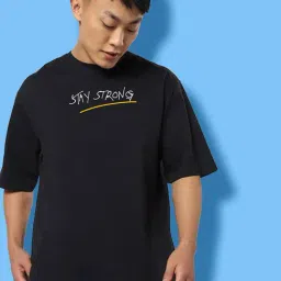 Veirdo Black Cotton Loose Fit Graphic Print T-Shirt-picture-8