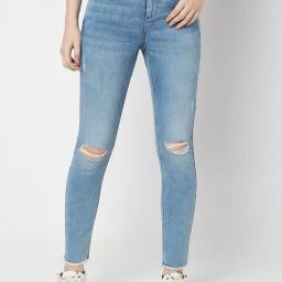Vero Moda Light Blue Cotton Distressed Jeans-image-60