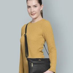 Lavie Slim Black Synthetic Textured Sling Handbag-43