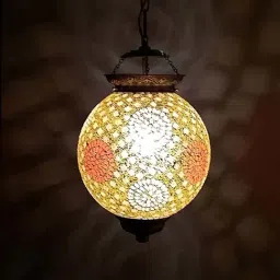 Fos Lighting 'Chandni Tilak' Antique Gold & White Brass Hanging Light - Set of 1 image 2